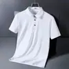 Camisa polo de seda gelada de manga curta para verão, com lapela, estilo business casual, plus size, respirável, fina, elástica, secagem rápida, camiseta masculina t secagem rápida