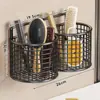 Prateleira de armazenamento para escova de dentes, pasta de dente e pente de banheiro, montada na parede, sem necessidade de furar, para armazenamento de vaso sanitário, lavatório e lâmina de barbear