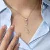 Corrente de Clavícula Dupla Estrela Cheia de Diamantes com Design Estilo Coreano, Pingente Elegante de Estrela Cruzada, Colar com Franja de Estrela de Quatro Pontas