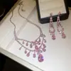 Pendientes Colgantes de Flor de Zircón y Gota de Agua Europeos y Americanos Set de Collares Moda para el Trabajo Collares Accesorios Versátiles Exquisitos