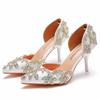 Sandálias de Noiva com Strass de 8cm Salto Fino Bico Fino Sandálias Vazadas de Duas Peças Comércio Exterior Tamanho Grande Sandálias de Noiva com Cristal para Mulheres