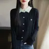 Suéter Cardigan Falso de Dos Piezas para Mujer 2026, Cuello Solapa, Bloques de Color, Bordado, Suéter de Punto Trenzado, Tejido de Punto Holgado, Chaqueta, Top de Moda