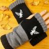 Guantes de Punto Cálidos y de Moda para Mujer de Otoño e Invierno, Guantes Cálidos para Exteriores de Medio Dedo con Hilo Acrílico y Diseño de Bloques de Color, Transfronterizo