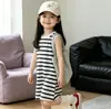 Vestido Malha Listrado Preto e Branco para Meninas 2026 Verão Algodão Puro Sem Mangas Infantil Roupa Íntima de Bebê