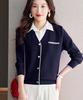 Suéter Elegante de Gola Camisa Falso Duas Peças para Mulheres Outono e Inverno Base de Tricô Suéter Top Solto Tendência