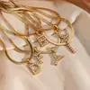 Joyería Popular Transfronteriza Europea y Americana con Colgante de Letra para Mujer Acero Inoxidable Chapado en Oro de 18 Quilates Cadena de Serpiente Plana Collar con Letra de Perla