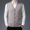 Cardigã de lã para meia-idade e idosos, colete liso para pais, colete de lã espessa 100% lã, suéter de outono e inverno com gola V