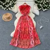 Vestido Francés Retro Elegante para Mujer Estilo de Alta Gama Sin Mangas Ceñido a la Cintura Adelgazante Línea A Floral Plisado Vestido de Gasa