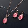 Popular Europeu e Americano Versátil Conjunto de Strass Brincos de Pedra Olho de Gato Oval Conjunto de Joias Fabricante Atacado