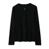 Blusa de malha feminina de manga longa, cor sólida, gola redonda, nova, simples e elegante, para uso transfronteiriço, básica, versátil, para outono e inverno, modelagem solta