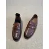 Primer Encuentro con los Mocasines de Punta Redonda con Hebilla para Mujer, Zapatos Pequeños de Cuero Retro