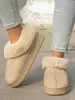 Botas de Neve Peludas com Solado Grosso de Inverno para Uso Externo, Aconchego Plus Veludo, Sapatos de Algodão com Biqueira Fechada, Antiderrapantes, Pantufas Peludas de Algodão de Cano Curto para Casa