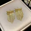 Brincos de Franja com Zircônia e Agulha de Prata Galvanizada a Ouro Real 14K, Brincos de Design Exclusivo de Nicho, Brincos Leves de Luxo e de Alta Qualidade