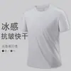 Camiseta Promocional de Verano para Hombre de Manga Corta de Secado Rápido, Seda de Hielo de Lujo, Negra, al por Mayor, Holgada, Cuello Redondo, Camiseta de Secado Rápido