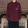 Camisa de Hombre Nueva Estilo Chino con Cuello Diagonal Abotonada y Bordado de Hoja de Bambú, Top de Pana de Manga Larga, Camisa Casual Vintage de Estilo Nacional