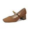 5688-17 Zapatos Mary Jane Elegantes Estilo Coreano Tacón Medio de 5cm Planos con Cadena de Ágata Boca Baja Primavera y Verano