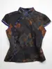 2026 Principios de Primavera Transfronterizo Europeo y Americano Nuevo Estilo Chino Retro Cuello Alto Camiseta de Mujer Corte Entallado Ceñida a la Cintura Sexy Personalidad Estilo Callejero