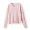 Tienda Insignia Dan Nong de Shanghái / Lana de Cordero + Cachemira Cepillado Cálido Cuello en V Cuello Redondo Tejido Capa Base Rosa Piel