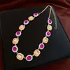 Colar Colorido Geométrico de Camadas Duplas Estilo Palácio Francês com Diamantes, Toque de Luxo Leve e de Alta Qualidade, Corrente de Pescoço Fashion e Versátil