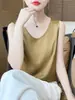 Camisola de Seda Helada de Verano Nuevo Estilo Transfronteriza de 25 Años Cuello en U Color Sólido Jersey Sin Mangas Fruncido Capa Base