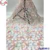 Acessórios de renda de malha bordada plissada de chifon com aplique tridimensional 3D, vestido fresco, roupa de noite, tecido de renda
