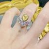 Novo Anel de Coroa de Diamante de Carbono Alto Estilo Shangmei para Amor Luxo Brilhante Anel de Diamante Amarelo Seiko