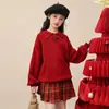 Suéter de Punto para Niña Estilo Chino Otoño e Invierno Nuevo Ropa Roja de Año Nuevo para Niños Ropa de Invierno Moda Cálida y Festiva Conjunto de Dos Piezas