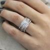 Anillo Princesa Cuadrado con Diamante Chapado en Oro Rosa de 14K, Modelo Nuevo de Alta Venta, Joyería de Compromiso Incrustada con Diamantes Estilo Europeo y Americano, Bicolor