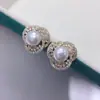 Aretes de Perlas de Agua Dulce Naturales, Ligeros y Lujosos, con Diseño de Flor de Tres Hojas y Completamente Incrustados con Circonia, Joyería de Perlas, Venta al por Mayor de Fuente Original
