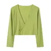 Nuevo estilo de verano para mujer, top de punto Lyocell con cuello en V y manga larga, camisa ligera de protección solar, elegante y versátil, cárdigan cruzado