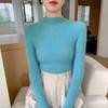 Camiseta de punto de cachemira de color puro para otoño e invierno para mujer, corte ajustado, suave y sedosa, agradable al tacto, jersey versátil para llevar debajo