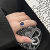 Celebre en Internet Venta Caliente Nuevo Anillo Abierto Zafiro de Simulación Zafiro Anillo de Dedo de Alta Gama con Diamantes Completos para Mujer