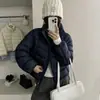 Jaqueta de Algodão com Gola Alta e Costas Caneladas Scissor Clouds para Mulheres, Novo Casaco de Inverno Leve Curto para Uso Externo Casual Quente para Mulheres Baixas
