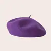 Boina de color liso bordada transfronteriza, gorro tejido, sombrero popular de lana azul marino, sombrero artístico retro moderno versátil de artista