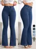26 Modelos Nuevos de Jeans Europeos y Americanos Transfronterizos de Aliexpress para Mujer, Pantalones Acampanados Elásticos de Corte Ajustado, Pantalones de Tiro Alto que Levantan el Trasero con Micro-Acampanado Venta al por Mayor