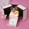 Presente de Dia dos Namorados Colar de Projeção Caixa de Presente para Joias Urso Doce Flor Rosa de Porta Dupla Flor Eterna Feito à Mão