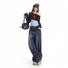 Elegantes jeans de mujer estilo americano, nuevos de tiro alto, corte holgado, adelgazantes, pantalones de pierna ancha con caída, pantalones largos azul oscuro