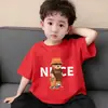 Ropa Infantil Camiseta de Algodón Puro de Manga Corta para Niños Verano Dibujos Animados Impresos Top Camiseta Holgada Fina de Cuello Redondo para Niños