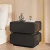 Mesita de noche color crema con acabado en piel, Gabinete de noche pequeño moderno simple para dormitorio, Gabinete de almacenamiento minimalista, No requiere montaje, Todo en uno
