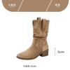 Novas Botas Curtas Plissadas Outono/Inverno 2026 para Mulheres, Estilo Britânico Vintage, Botas Chelsea com Salto para Mulheres Baixas