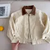 Chaqueta Infantil 2026 Primavera Niños Estilo Japonés Moderna Chaqueta de Mezclilla Bebé Niño Pequeño Bloque de Color Cuello Solapa Casual Chaqueta con Cremallera
