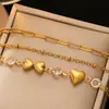 Pulsera con Forma de Corazón de Acero Inoxidable Transfronteriza, Joyería de Circonita Multicapa, Pulsera de Acero de Titanio Chapada en Oro de 18 Quilates de Alta Gama para Mujer