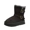Botas de Neve Pelúcia com Solado Grosso Aumento de Altura Femininas 2026 Outono/Inverno Novas Aconchegantes Meia-panturrilha Fivela de Cinto Bidirecional Sapatos de Algodão Quentes Tendência
