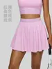 Nova Saia de Tênis Color Block com Cintura Dupla Toque Nude para Fitness ao Ar Livre Corrida Pular Saia Esportiva Anti-Exposição Verão Feminino