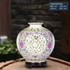 Jarrón Botella de Cerámica Jingdezhen Adorno Porcelana Azul y Blanca Hueco Estilo Chino Decoración Estante de Curiosidades Sala de Estar Hogar