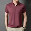 Camiseta Masculina de Manga Curta Cor Sólida Verão 2025 Seda Gelada Sem Costura Jovem e de Meia-Idade Gola Polo Manga Meia Manga Não Amassa