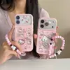 Capa de celular KT com desenho de gato para iPhone 18 Pro Max, Apple 17 Pro, com corrente, bordas arredondadas e design à prova de quedas, estilo fofo