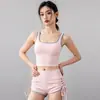 Conjunto de Yoga de Tirantes Color Block de Verano para Mujer con Pantalones Cortos de Cordón Lateral, Conjunto de Dos Piezas Adelgazante para Pilates, Running y Fitness