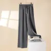 Calças de Lã Nova Outono e Inverno para Mulheres, Tricô para Usar por Cima, Calças Casuais Tricotadas Retas Largas de Cintura Alta Soltas com Cadarço
