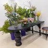 Mesa de isla de madera maciza estilo medieval, mesa de comedor, mesa de exhibición para casa de huéspedes y cafetería, mesa de comedor ovalada retro francesa para sala de estar del hogar